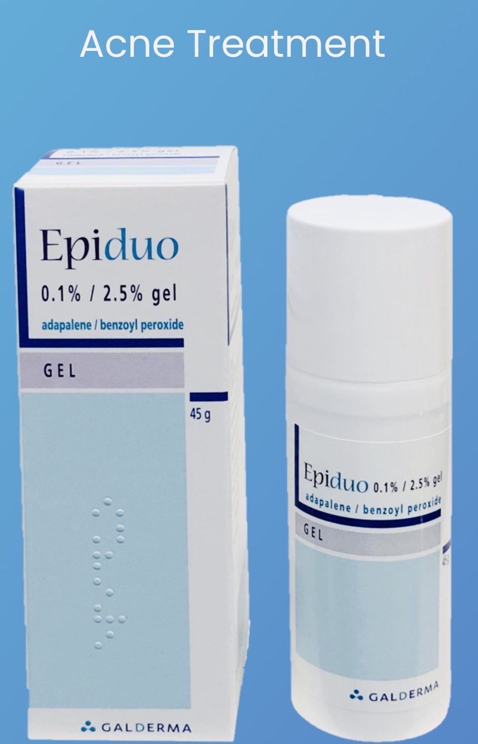 Adapalene 0.1% combined with Benzoyl Peroxide 2.5% gel,
Used for 3 years; 